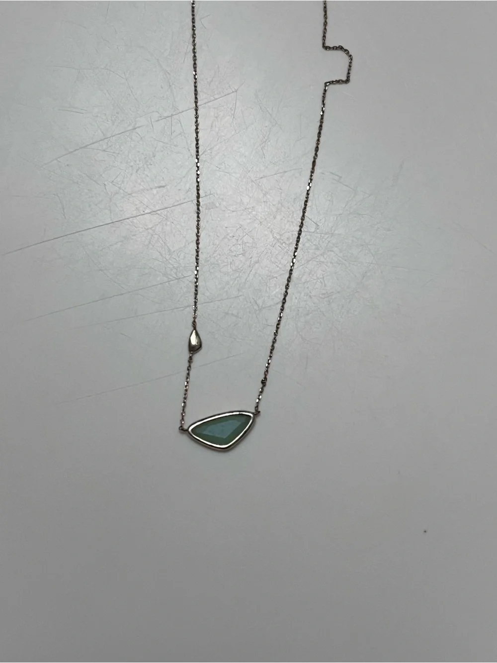 Kendra Scott Silver Tone Aqua Green Stone Pendant Necklace Retired Dainty